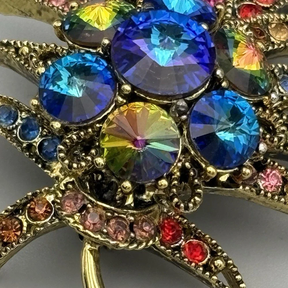 Vintage Weiss Brooch Harlequin Rivoli Unsigned Leaf GORGEOUS RARE